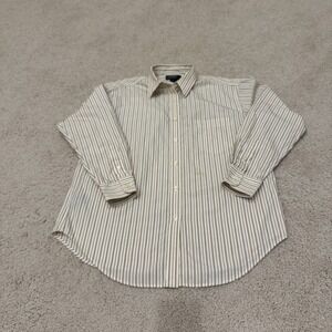Lauren Ralph Lauren Women's Size 12 Tan & Brown Striped Button Down Cotton Shirt